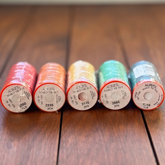 Set of 5 spools Aurifil 50wt Cotton Mako Thread 1300 Meters, Unopened - Picture 2 of 2
